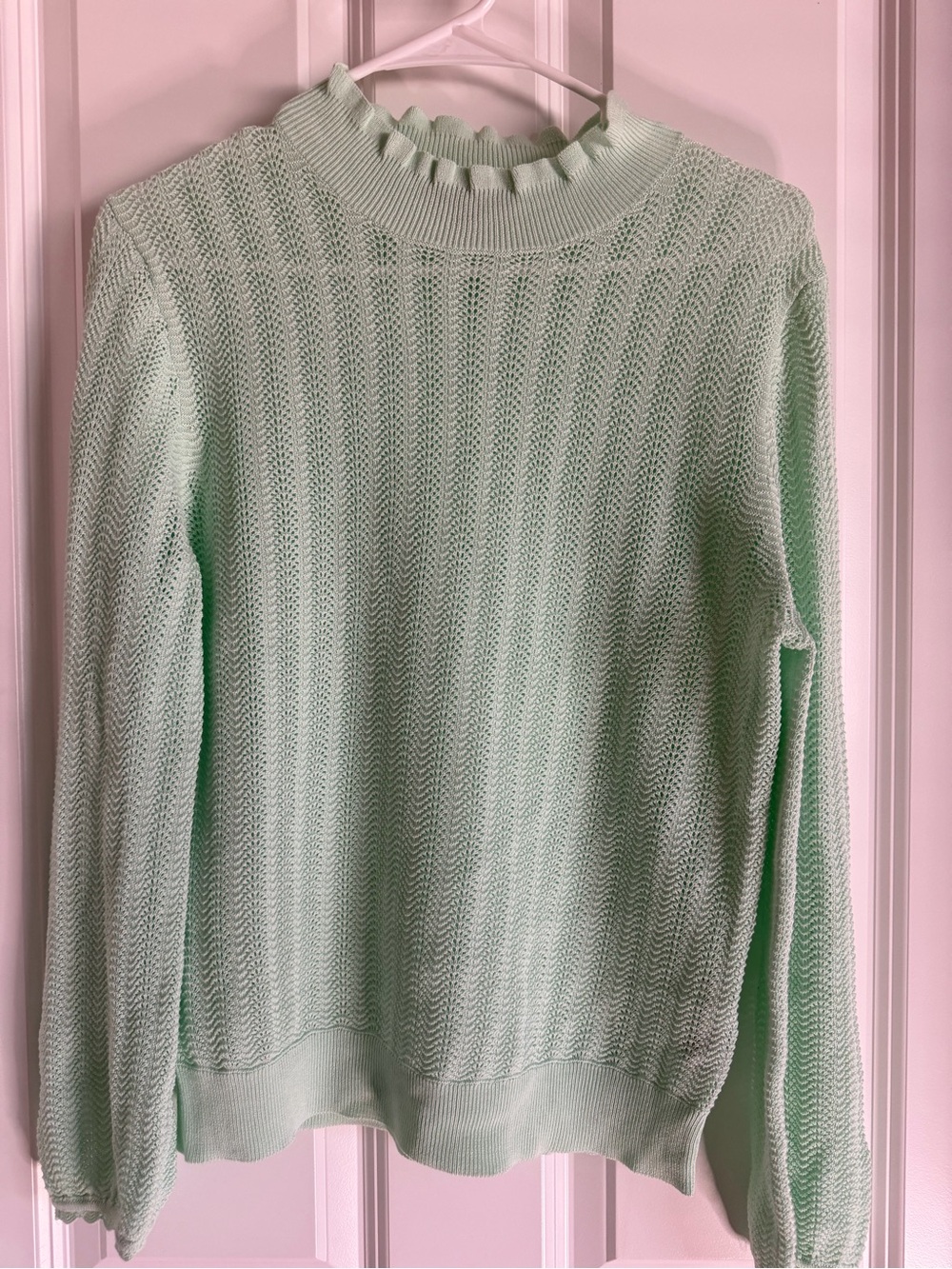 J. Crew Mint Green Ruffle-Trim Turtleneck Sweater